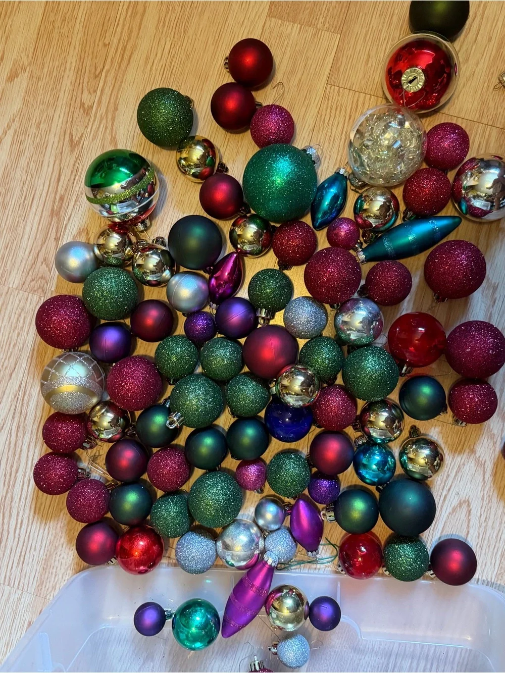 Assorted Glass Christmas Ornaments - Red, Green, Gold, Silver, Purple